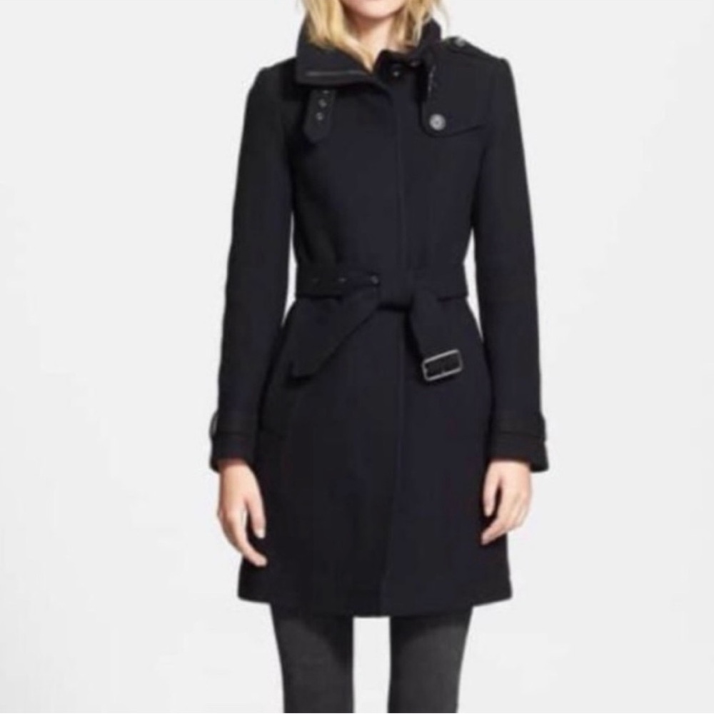 Burberry Britt Black Belted Wool Trench Coat - Picture 3 of 10